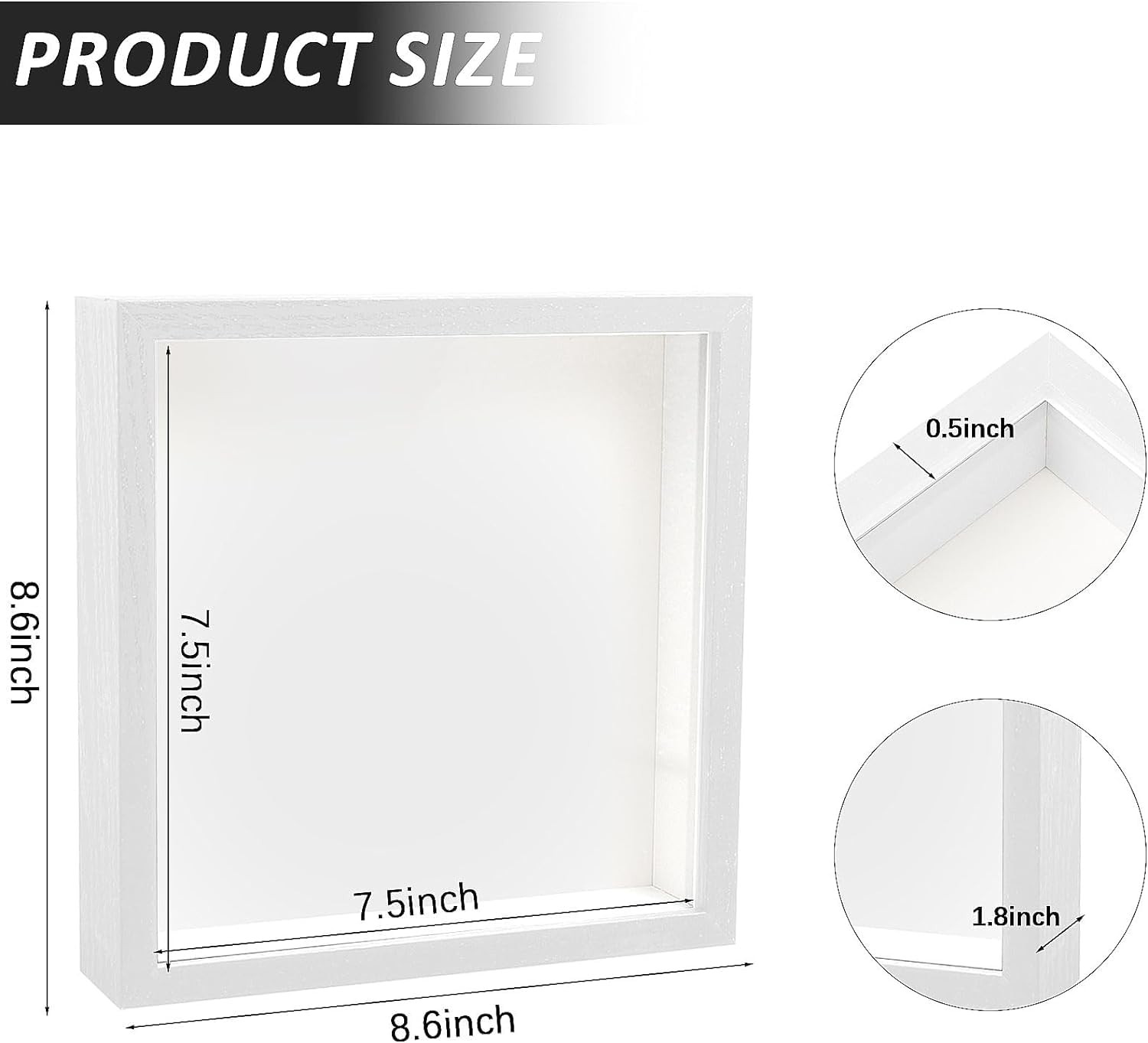 6 Pack 8 x 8 Inches Shadow Frame, 3D Wood Frame Memory Display Cases,1.2in De…