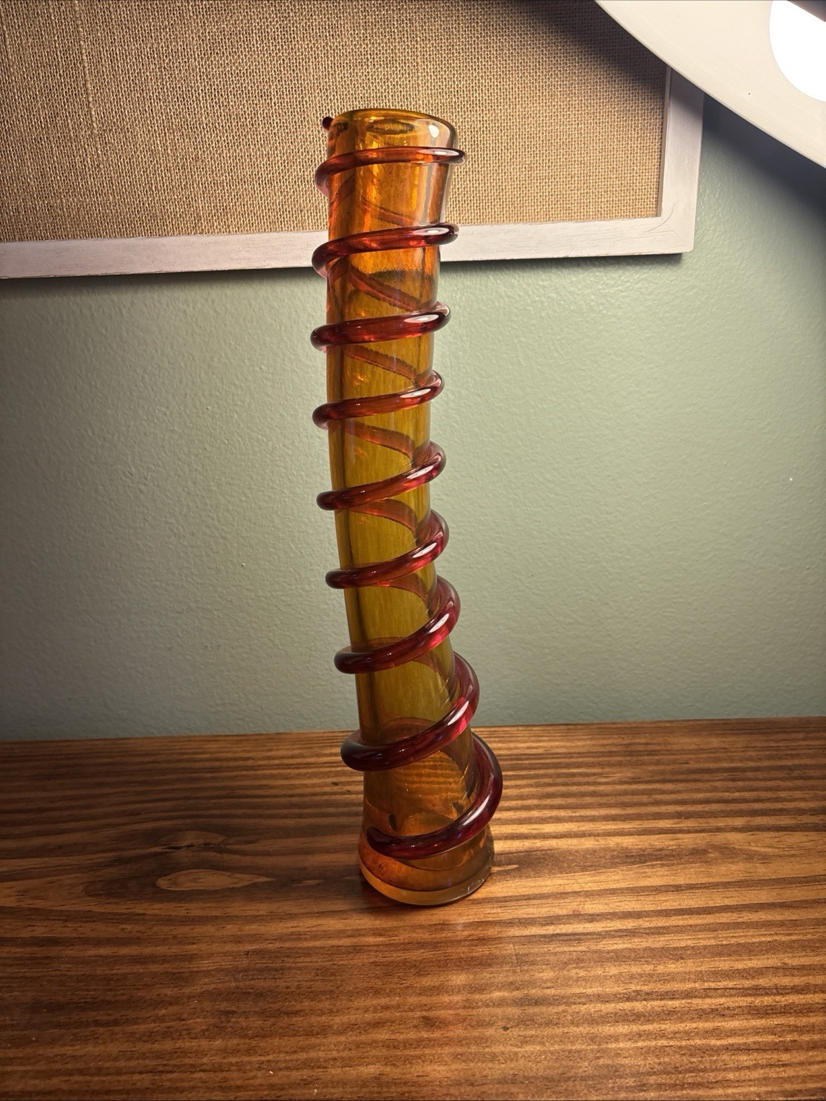 Art Deco VASE w/ APPLIED GLASS SWIRL Corkscrew GORGEOUS ART GLASS  14.5″