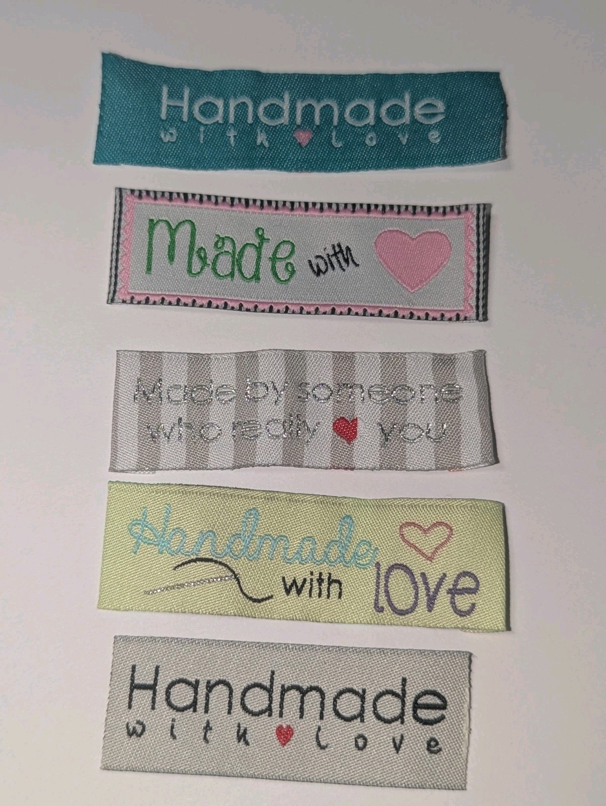 20 MIX “HANDMADE WITH LOVE ” SEW ON WOVEN LABELS craft TAGS scrapbook sewing tag