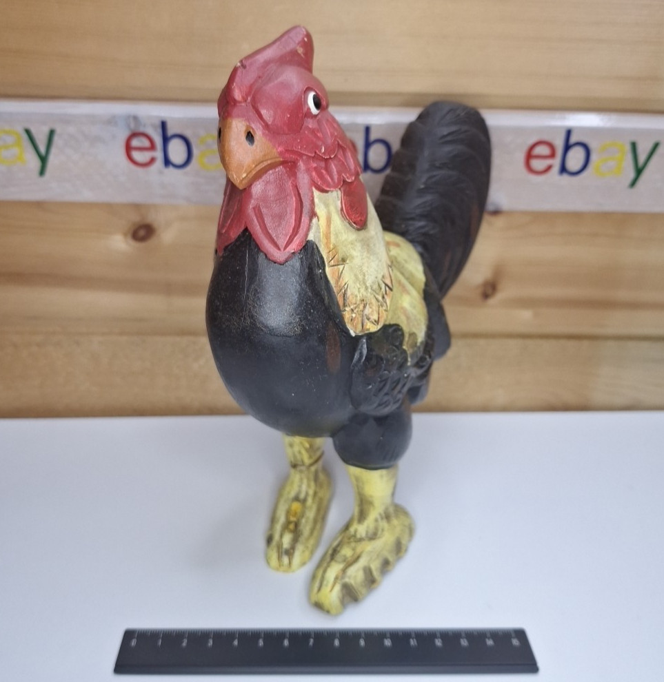 Vintage Handmade Wooden Painted Rooster | 1980s | Made in the USA