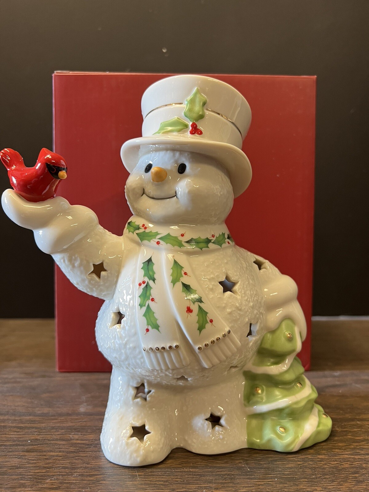 Happy Holly Days Snowman & Cardinal Lit Figurine 8″ Item #894404 NEW
