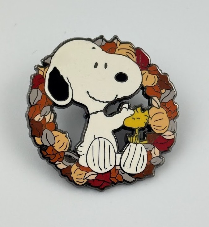 Peanuts Snoopy Fall Leaf Wreath Woodstock Enamel Pin Thanksgiving Halloween
