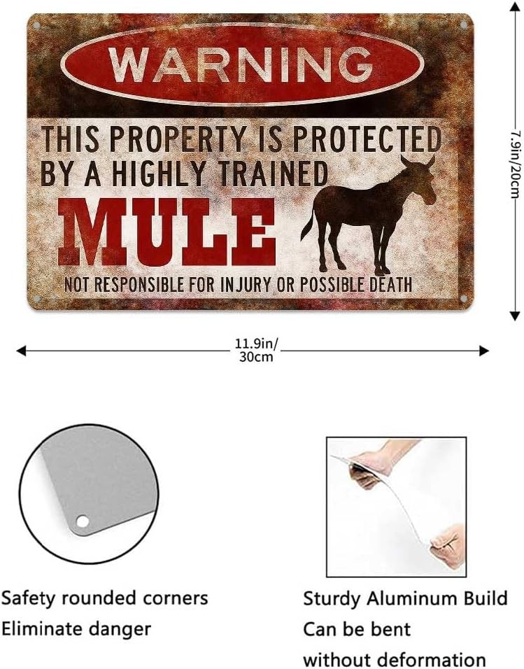 Funny Posters Mule Warning Yard Outdoor Tin Metal Signs Home Décor 8×12