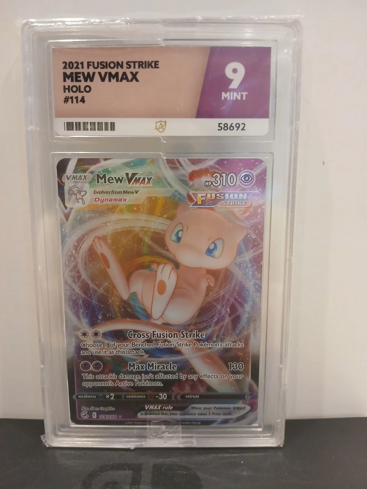 Pokémon TCG Mew VMAX Fusion Strike 114/264 Holo Ultra Rare Ace 9 Mint OG Cert