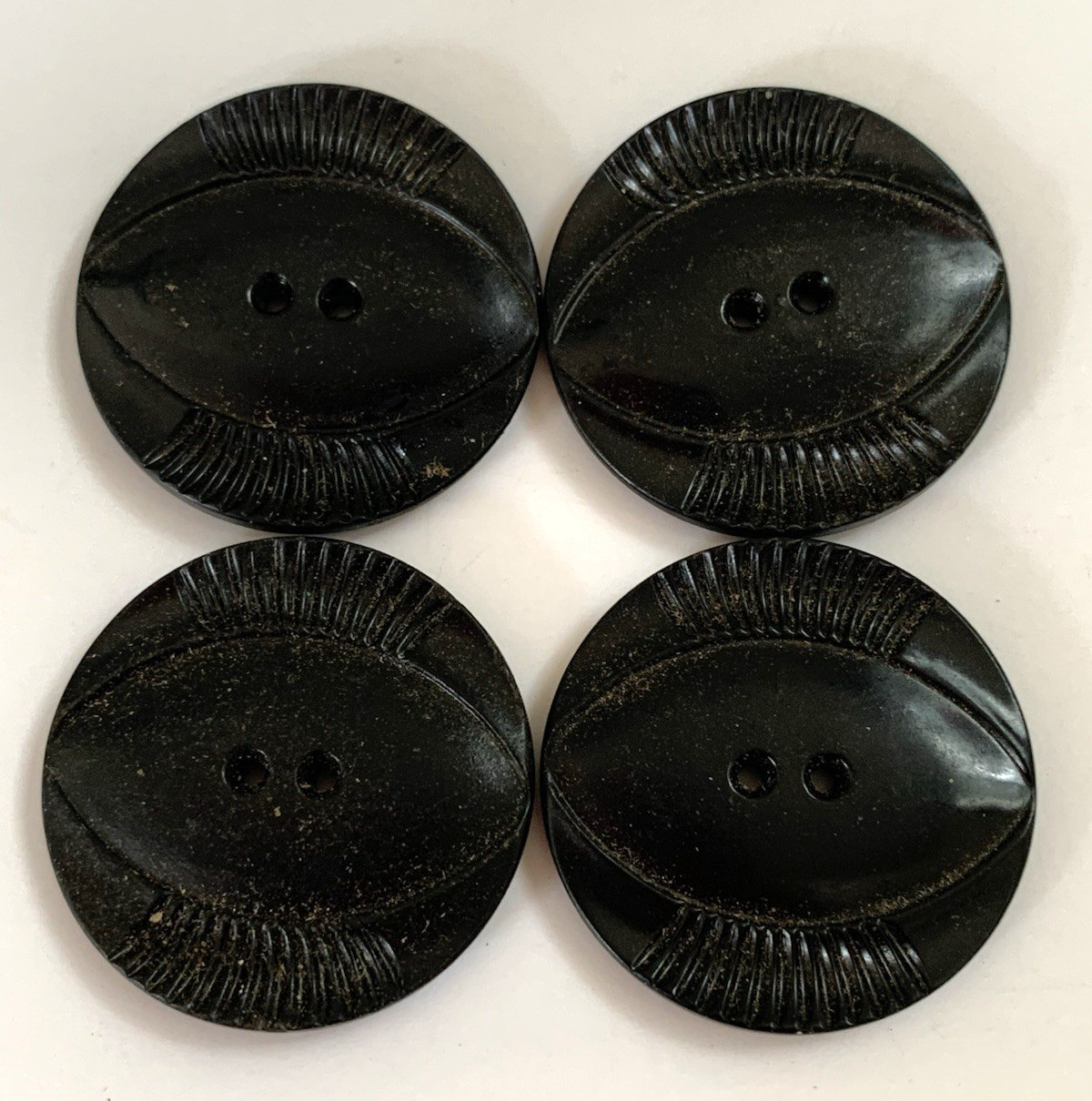 Vintage Buttons Lot-4 Black Large 1-3/8″ Two Hole