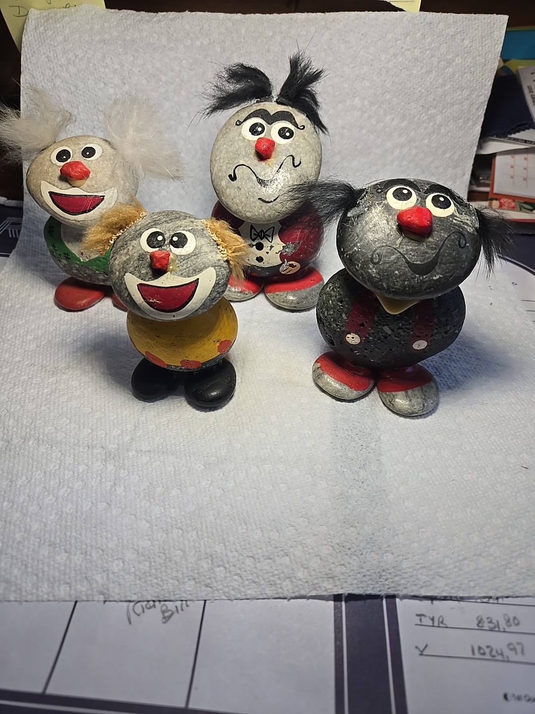 Lor Of 4 Hand-painted Polished Stones/Rocks “CLOWN” Figurines 2.5 To 3 ” tall