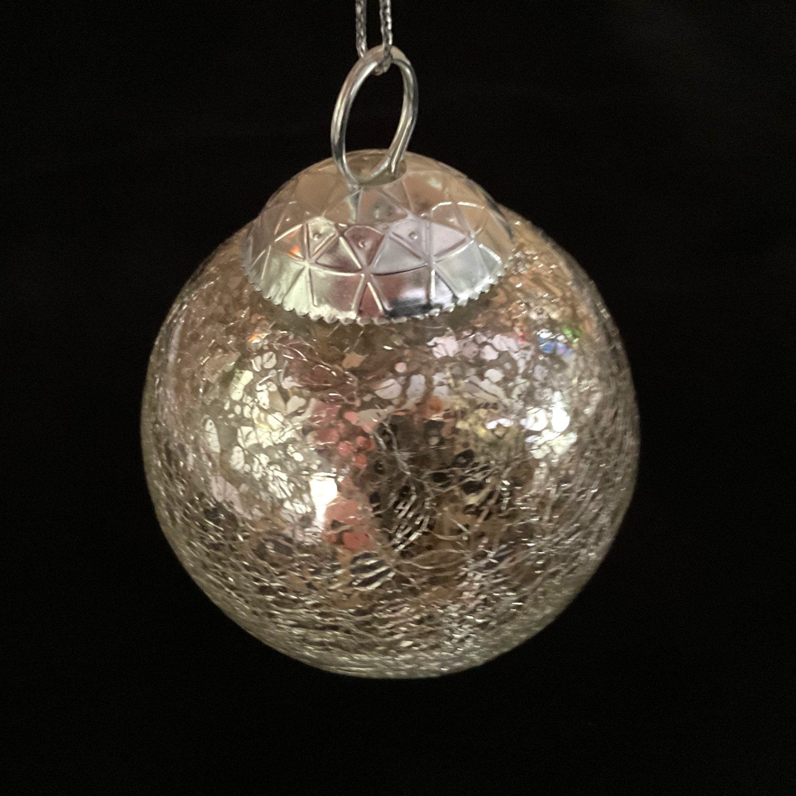 Vintage Kugel Style Silver Mercury Crackle Glass Ball Christmas Ornament 2.5″