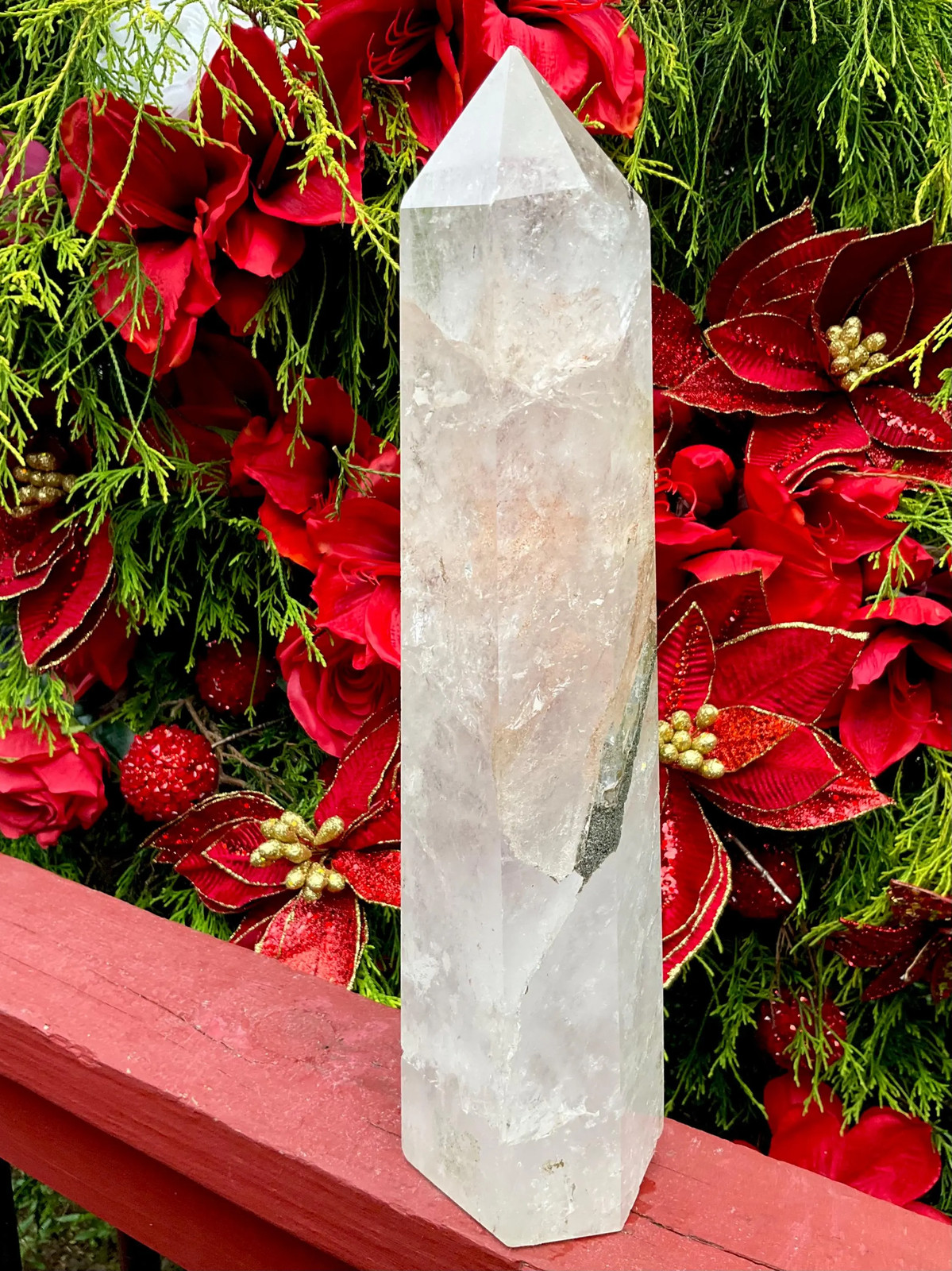 Clear Quartz Crystal Generator ~ Large 6 lb. 15 oz. ~ 14″ Tall ~ Stunning Black