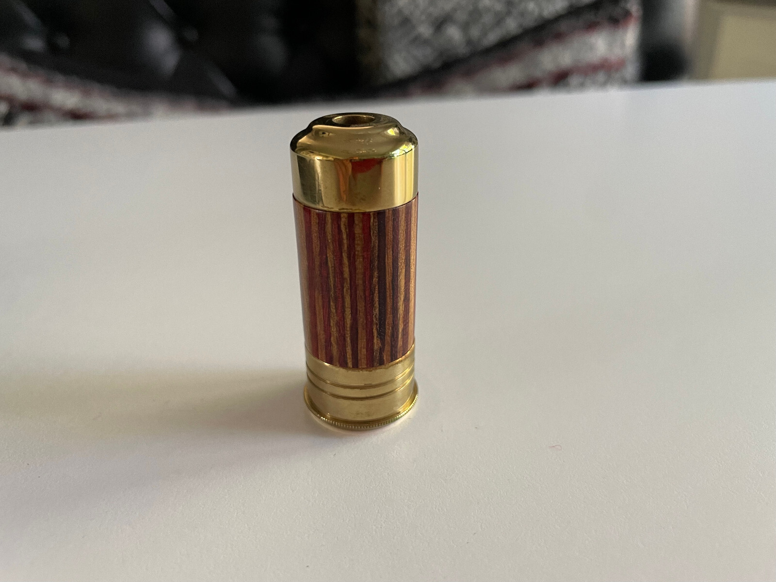 VAN CORT INSTRUMENTS DERRINGER BULLET SHAPE KALEIDOSCOPE WOOD BRASS LEATHER BAG