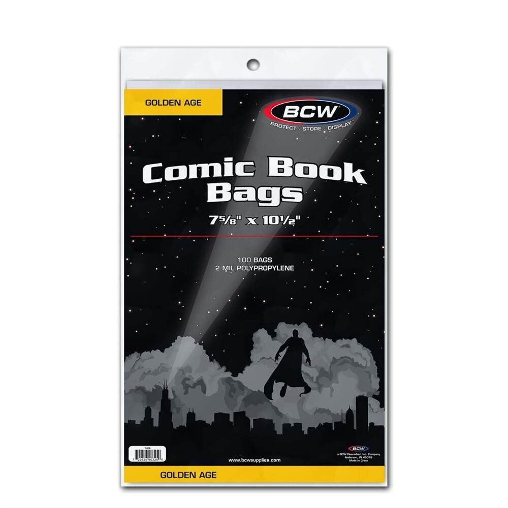 200 BCW Golden Age Comic Book 2-mil Clear Archival Poly Bags – 7 5/8 X 10 1/2