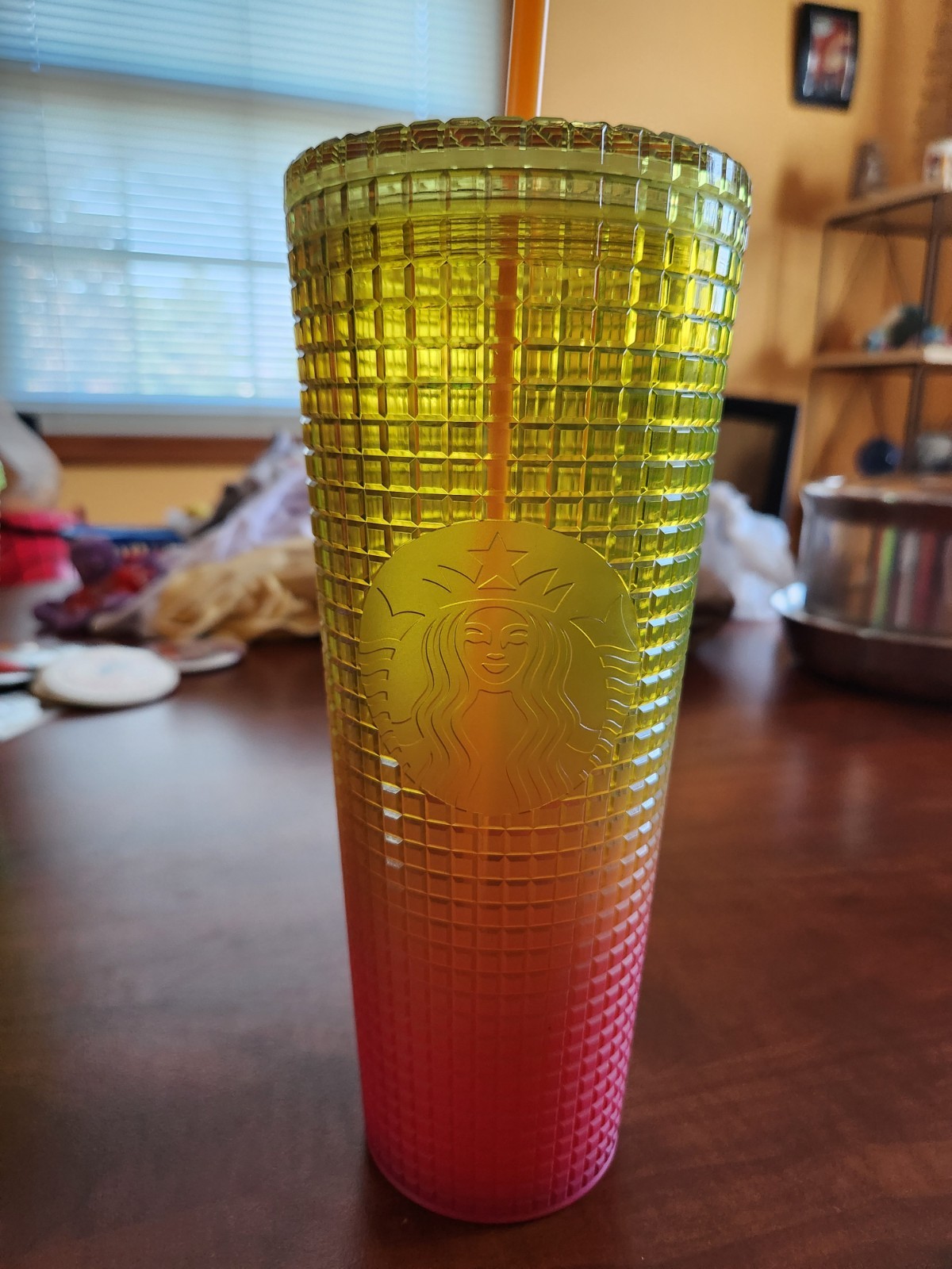 Starbucks Grid Gradient Pink Yellow Orange Sunset 24oz Tumbler Cold Cup