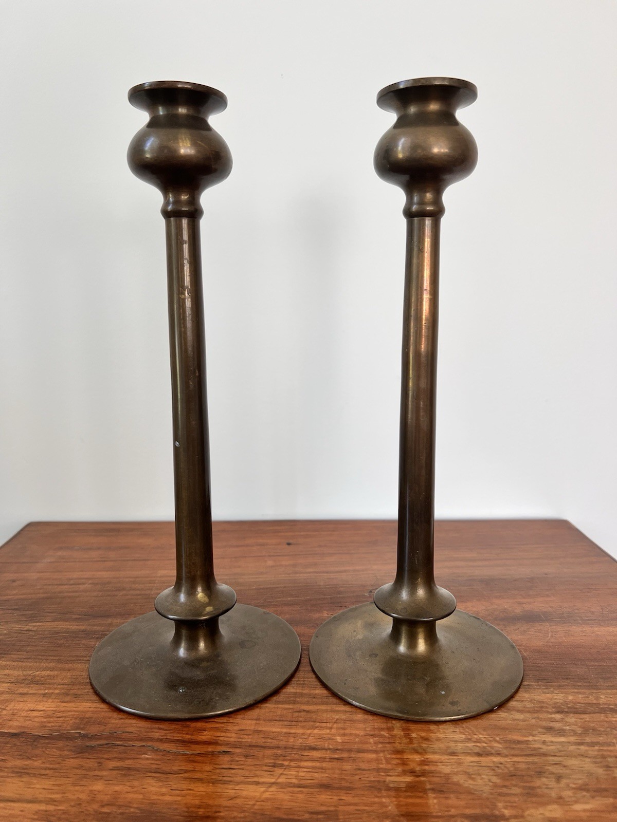 Antique Arts & Crafts Bronze Candlesticks Tiffany Era Jarvie Style Nouveau Tulip