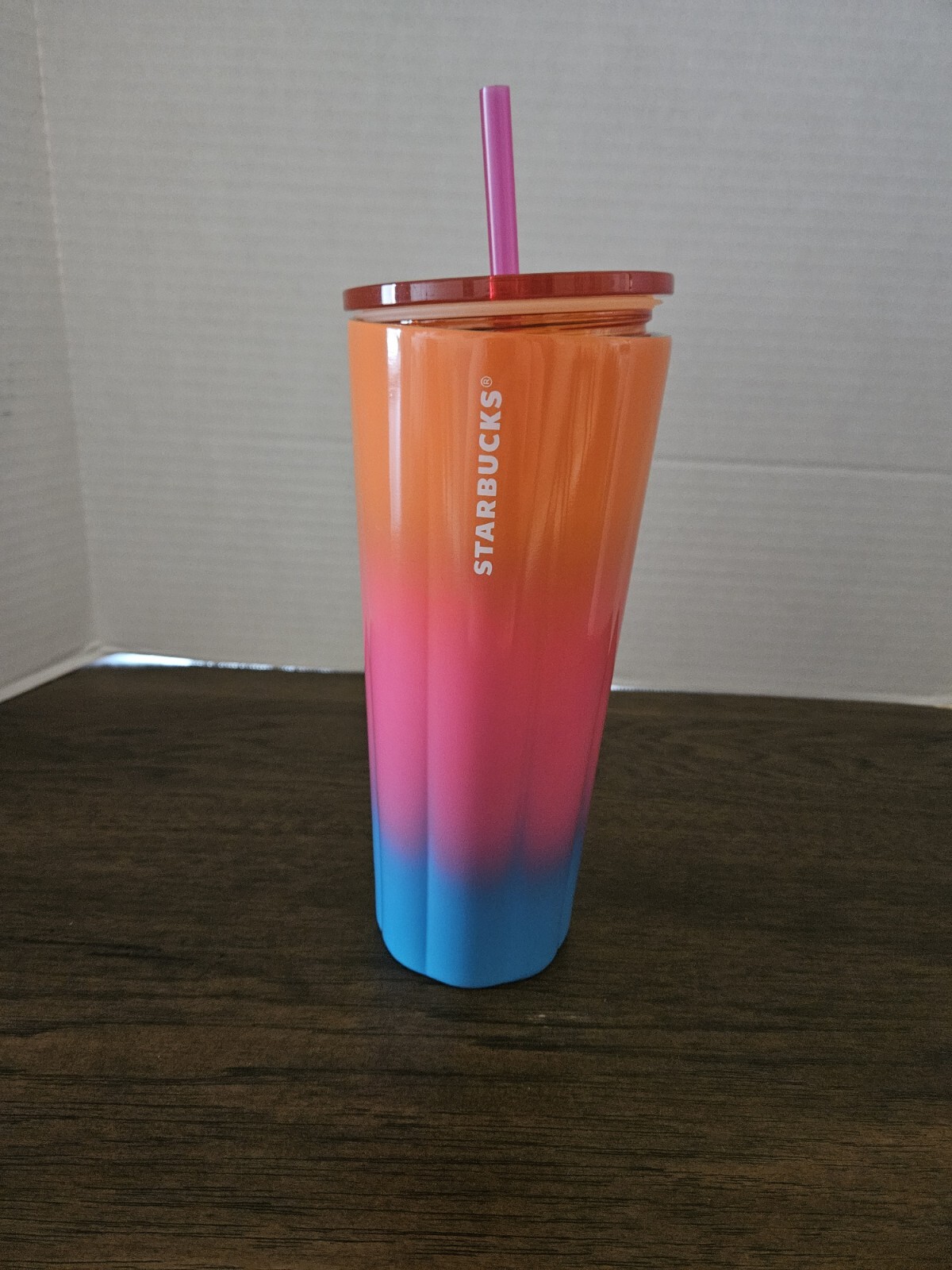 Starbucks Summer 2023 Tumbler Puffy Gradient Pink Orange Blue 24Oz Cold Cup