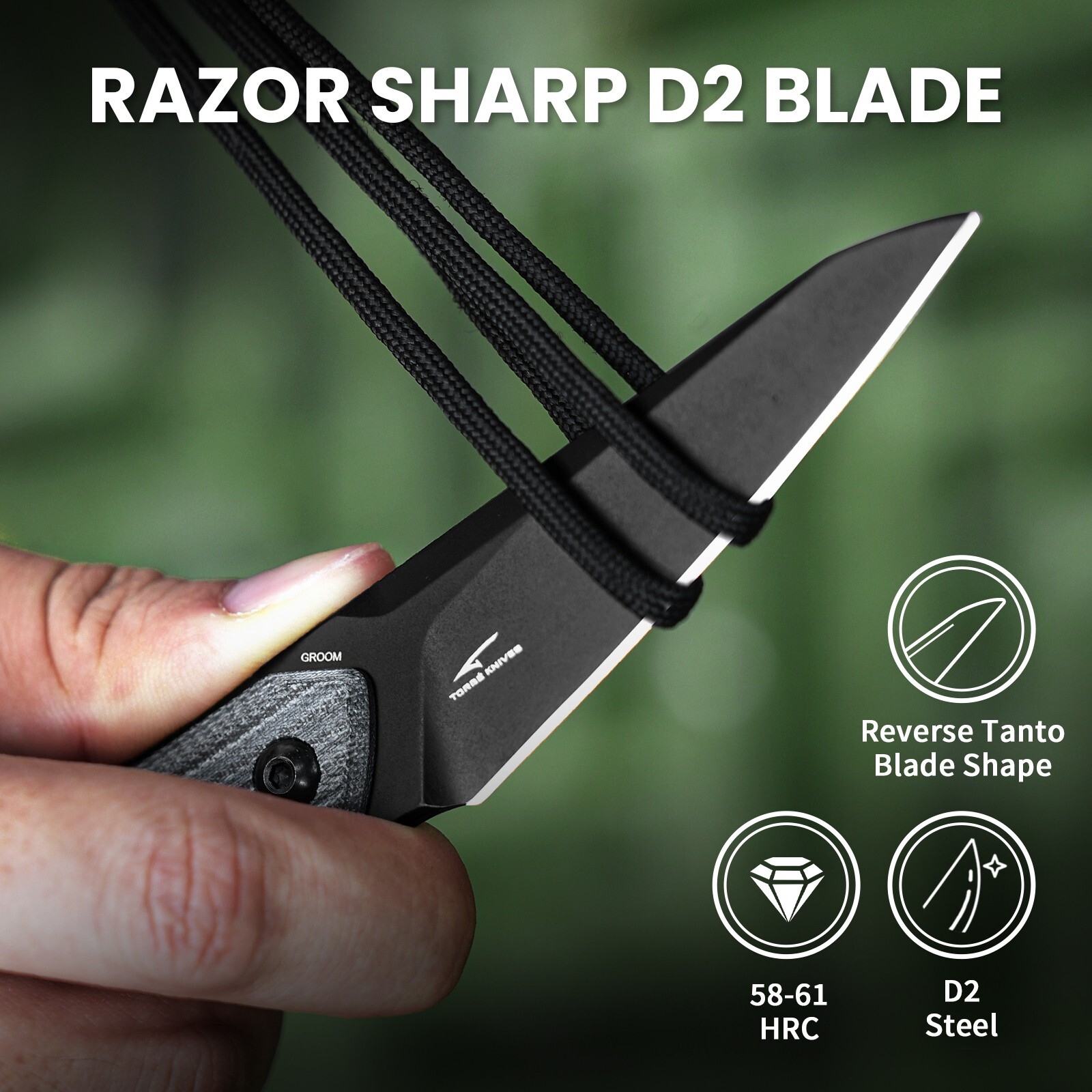 Kizer Groom Reverse Tanto Fixed Blade Knife d2 Steel Micarta/PEI/Fiber Handle