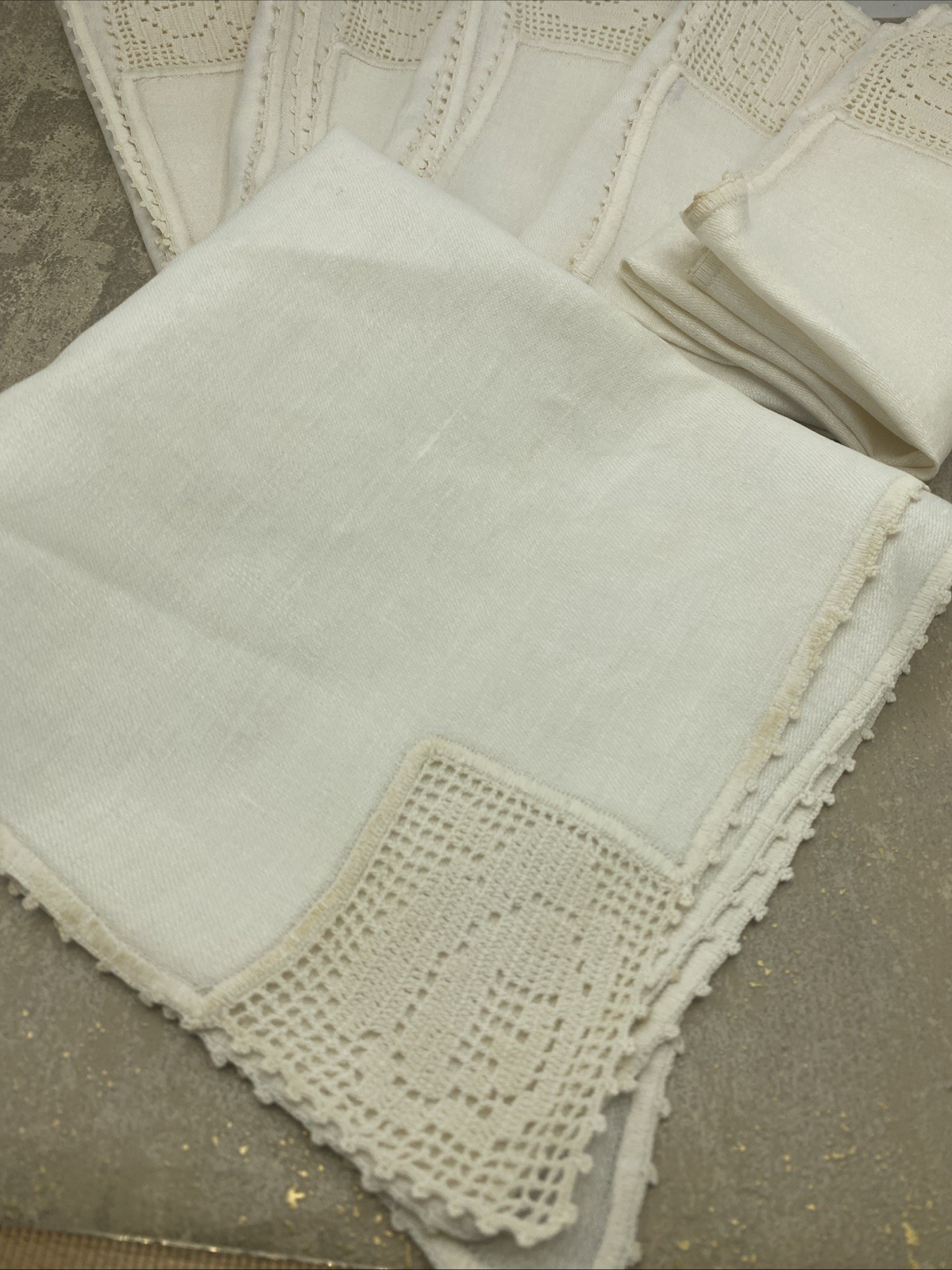 6 Matching Table Napkins Antique Linen Napkins 15”X 15” Squared-See Pictures