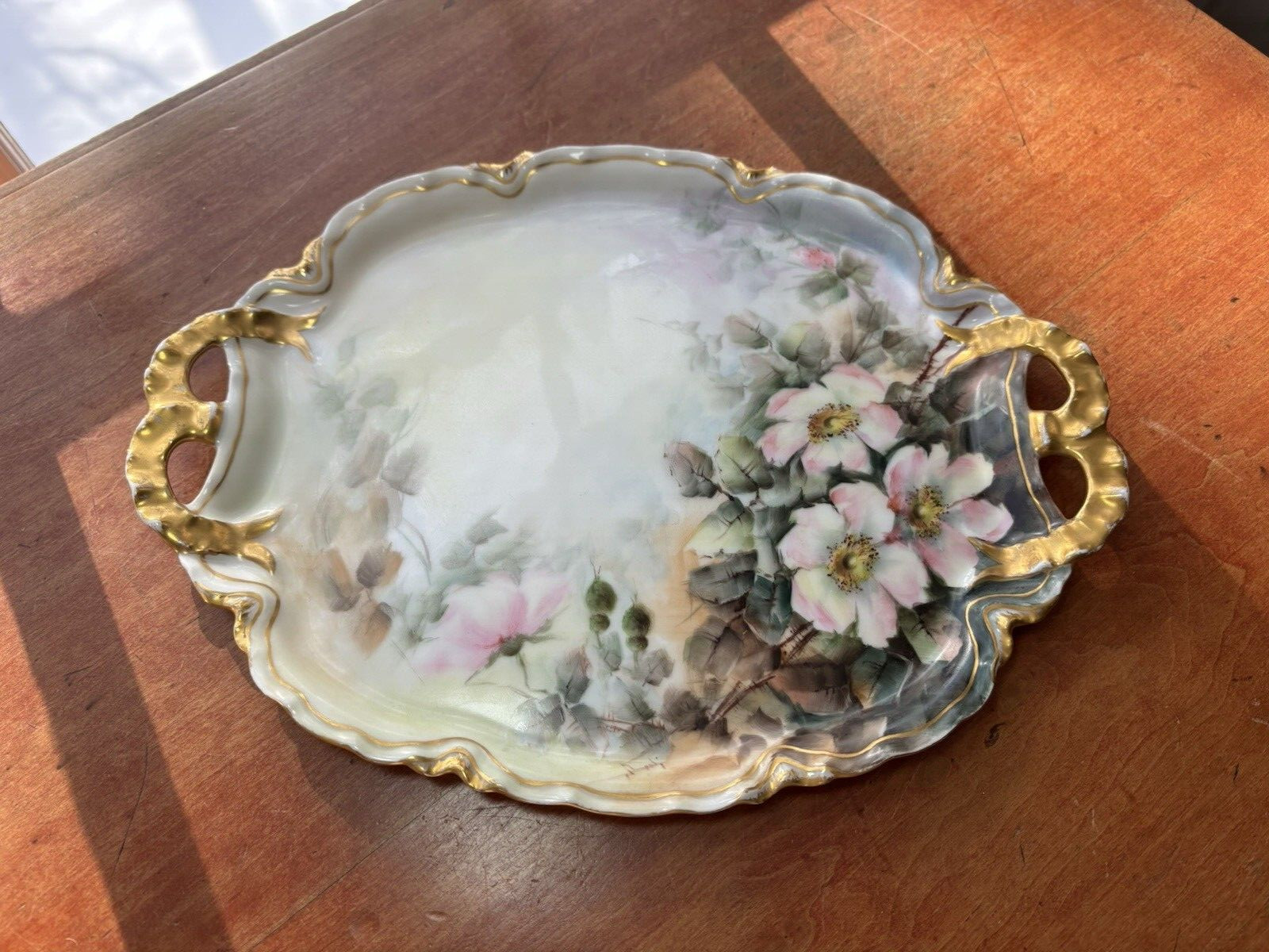 Antique Haviland France Hand Painted Vanity Tray Roses Gold C.1901