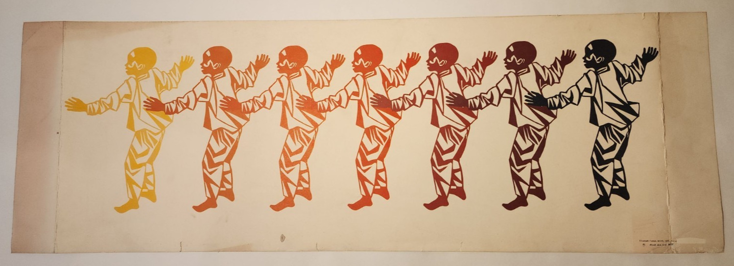 1975 ELIZABETH CATLETT LINOCUT PRINT ‘BOYS’ ORIGINAL MULTICOLOR EX-SAMELLA LEWIS
