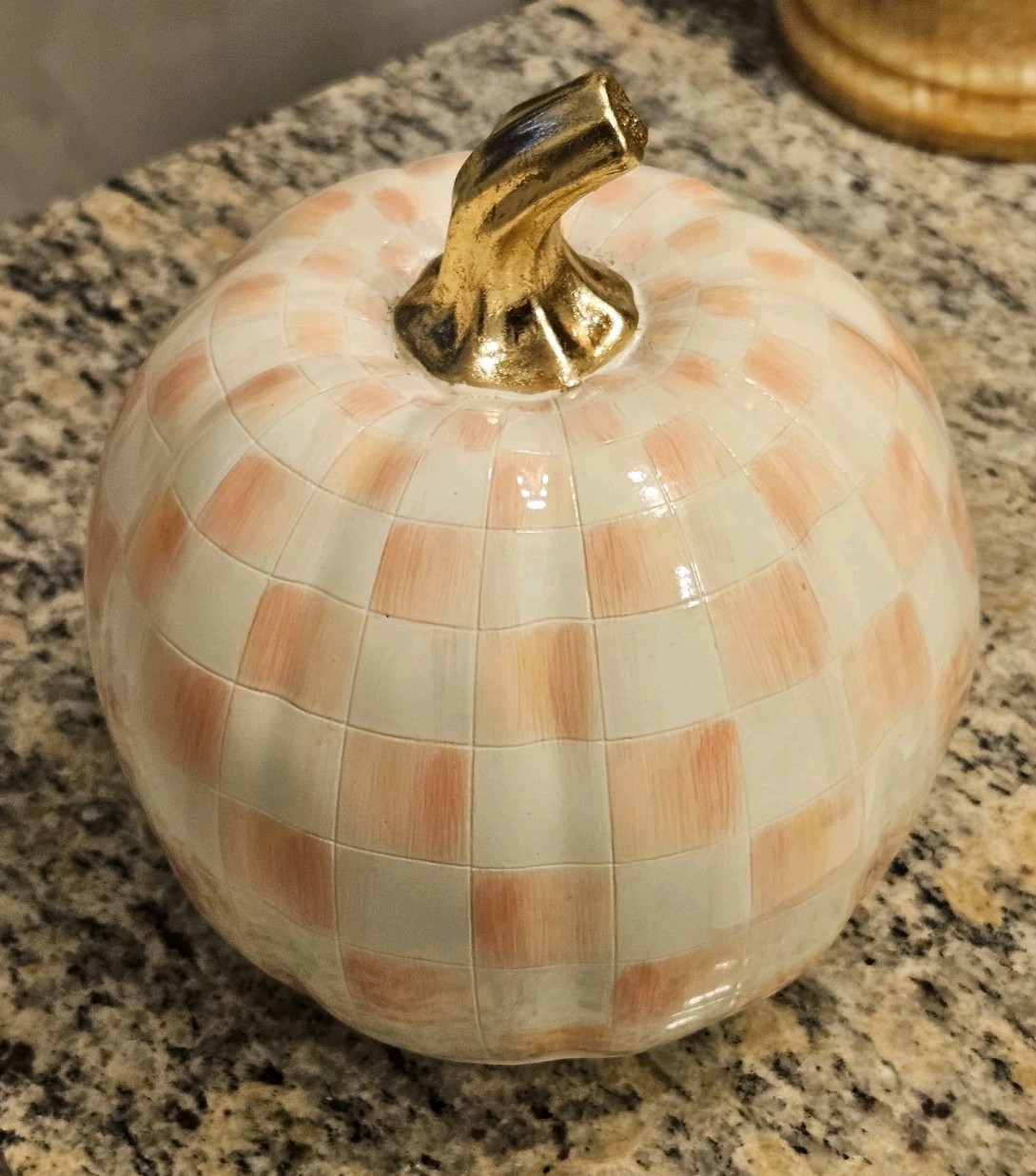 MACKENZIE CHILDS FAIRYTALE PINK ROSY CHECK HALLOWEEN THANKSGIVING SMALL PUMPKIN