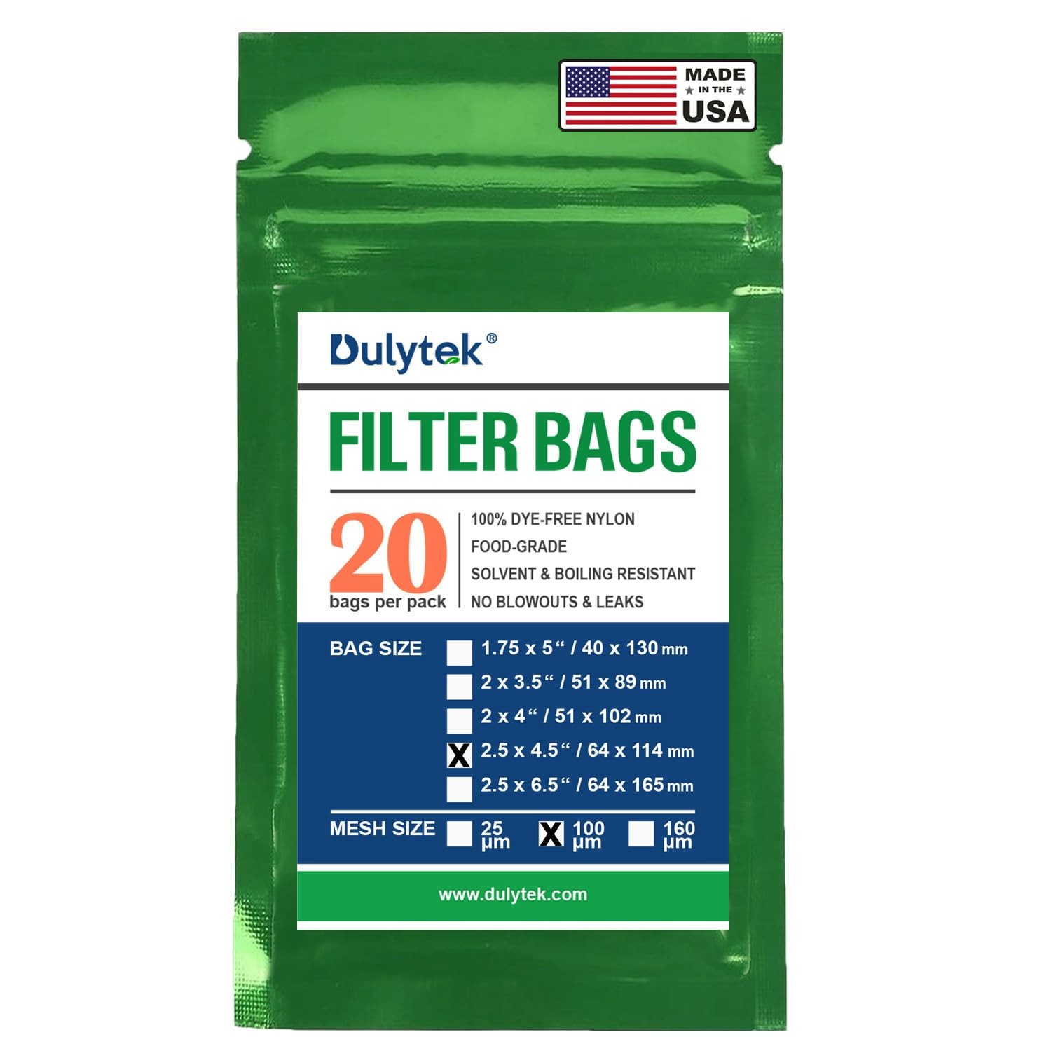 Dulytek Nylon Filter Bags 20 Pcs, 100 Micron, 2.5″x4.5″, Double-Stitched USA