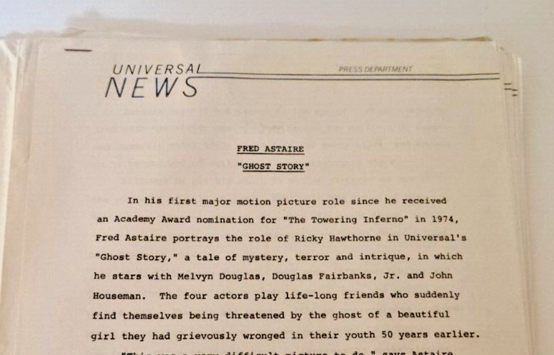 Vtg 1981 Press Release Kit Complete Fred Astaire in “Ghost Story” 11 Photos MCA