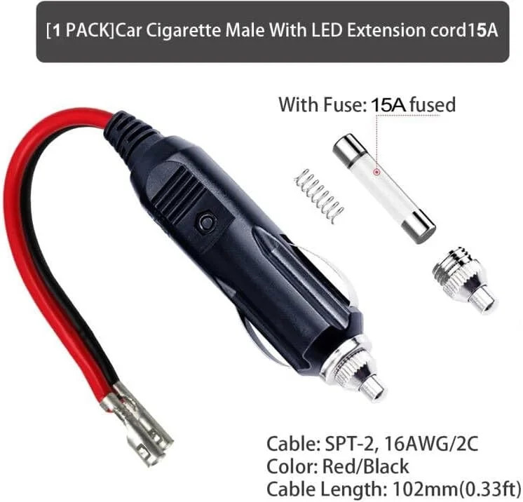 Replacement Cigarette Lighter Plug – 12 Volt Male Cigar Plug with Leads Car A…
