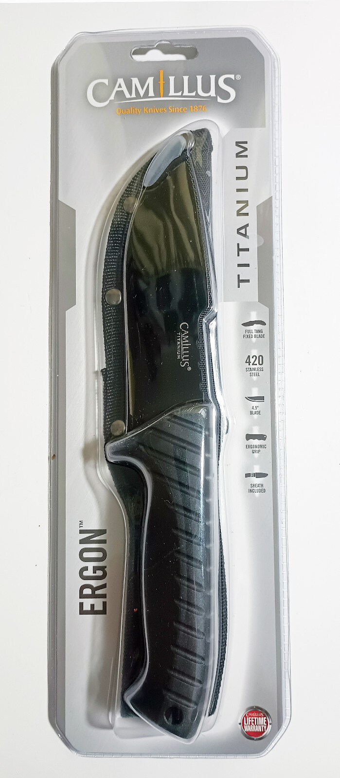 Camillus Titanium 4.5″ Blade, 420 Stainless Steel, w/ Sheath, Full Tang