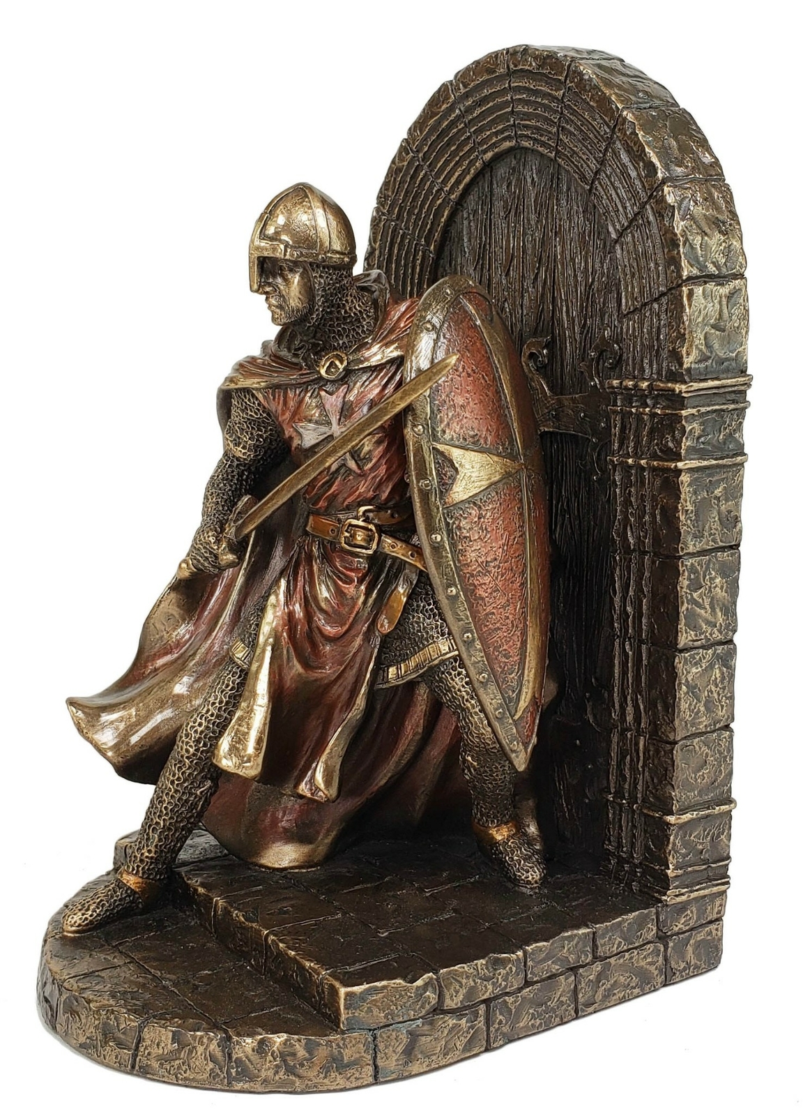 7 1/2″ Medieval Times Crusades Templar Knight Left Bookend Statue Bronze Color