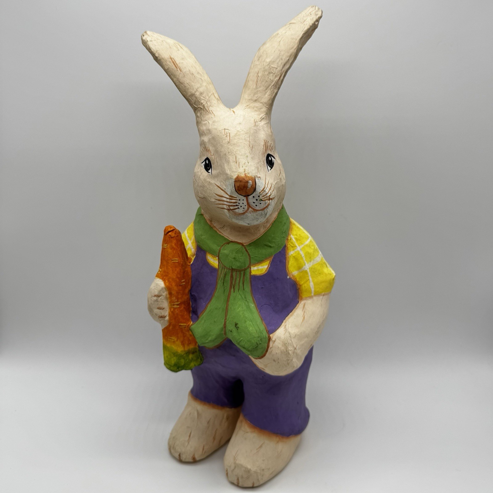 Large Hand-Painted Paper(Papier)-Mache Easter Bunny Rabbit With Carrot Figurine