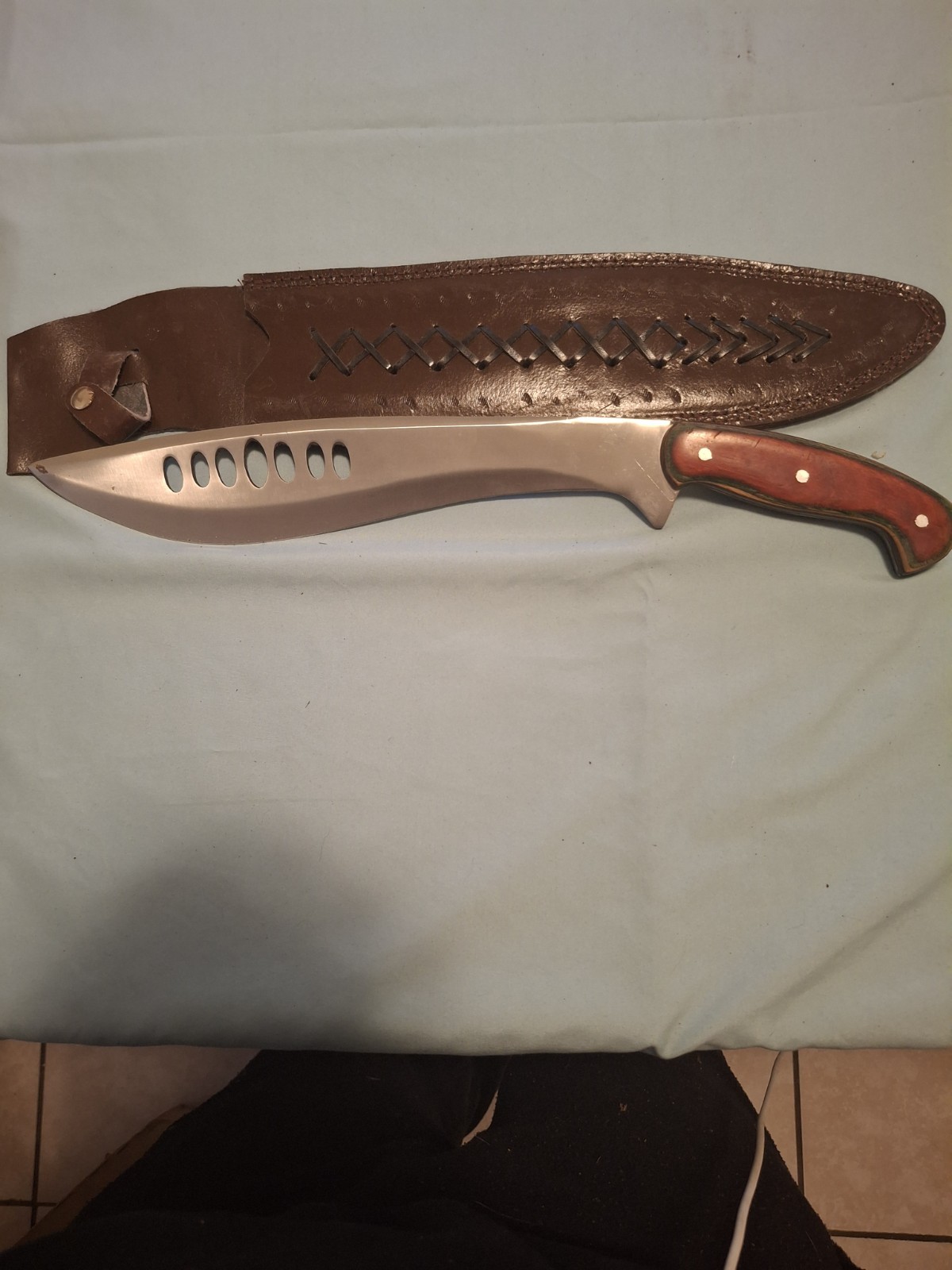 Survival Knife Stainless Steel Clip Point Wood Handle Sheath Included Over 5in