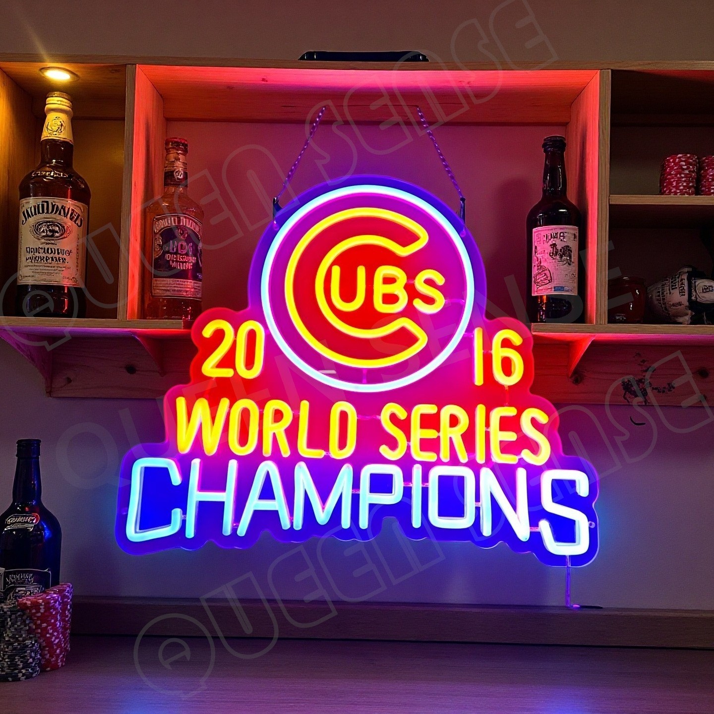 16″ Chicago Cubs 2016 World Series Champs LED Neon Sign Dimmer USB Powered VL