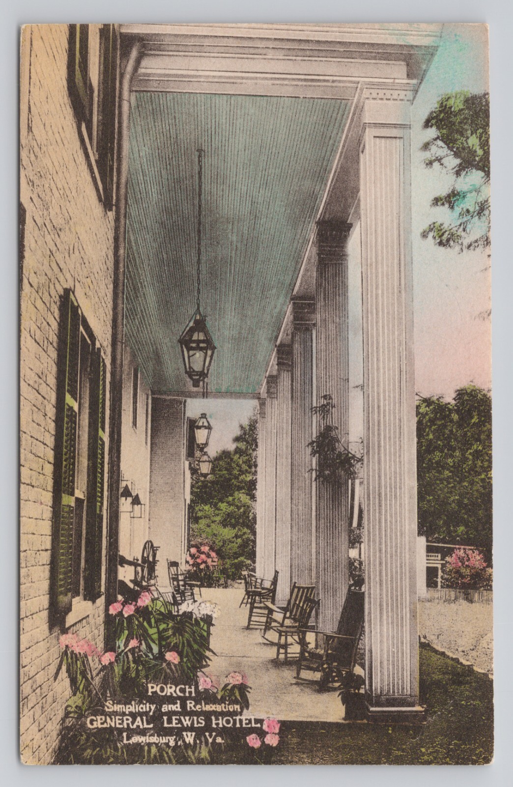 Porch General Lewis Hotel Lewisburg West Virginia WV Albertype Postcard