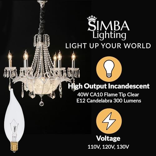 Candelabra Flame Tip Clear CA10 25W E12 Base (12 Pack) Decorative 25.0 Watts