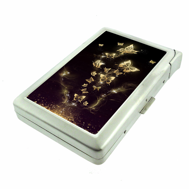 Butterfly Em1 100’s Size Cigarette Case with Built in Lighter Metal Wallet