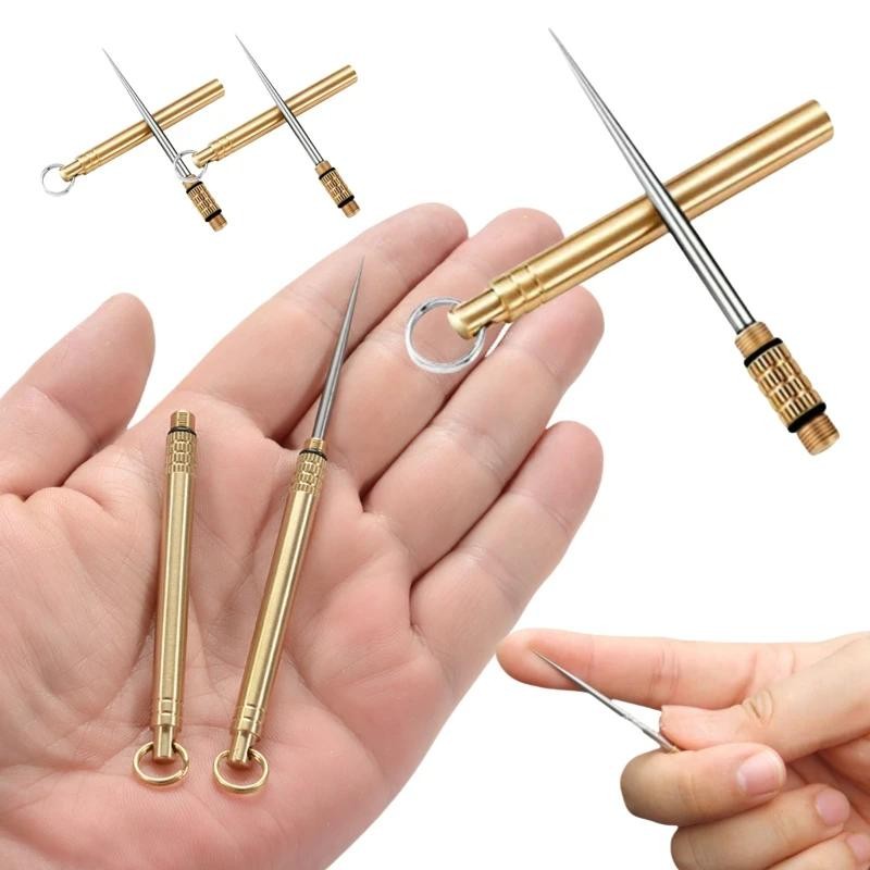 Portable Titanium Toothpick Keychain with Brass Holder Pocket Toothpick Case