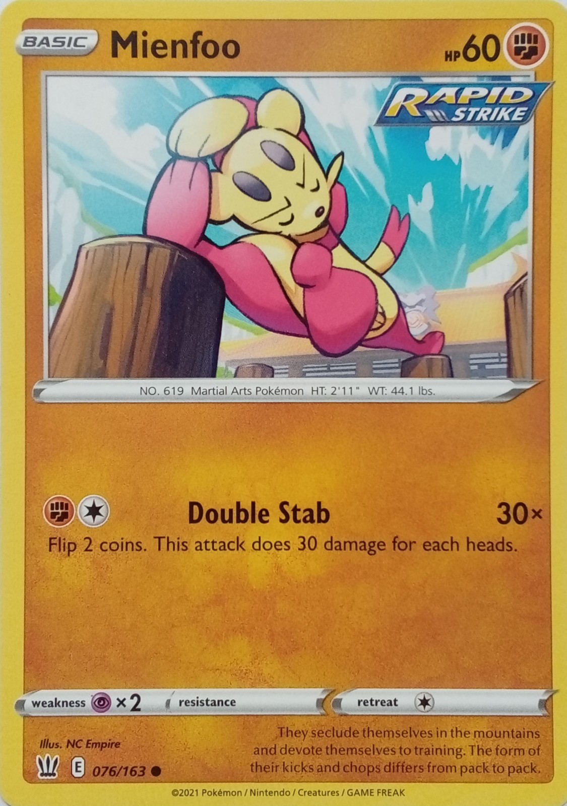 076/163 MIENFOO | COMMON | BATTLE STYLES POKEMON CARD
