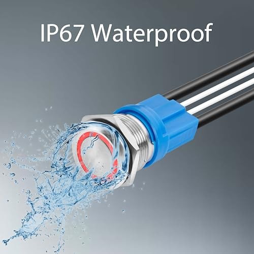 LED Latching Push Button Switch, Stainless Steel, IP67 Waterproof 5 16mm 1 Red