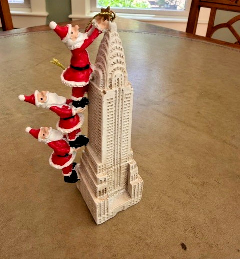 3 Santas climbing Eiffel Tower Paris Christmas Ornament Vintage Paris 5.5 Inches