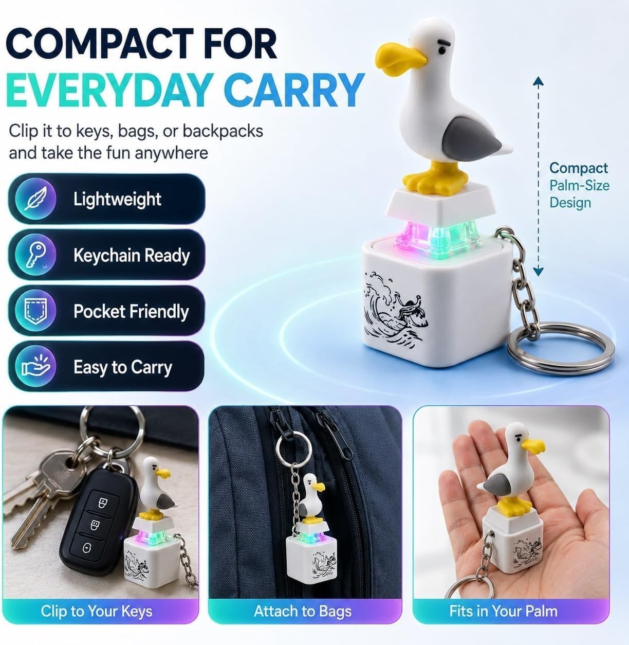Seagull Mine Button Keychain, Seagull Mine Button, Rechargeable Fidget Clicker