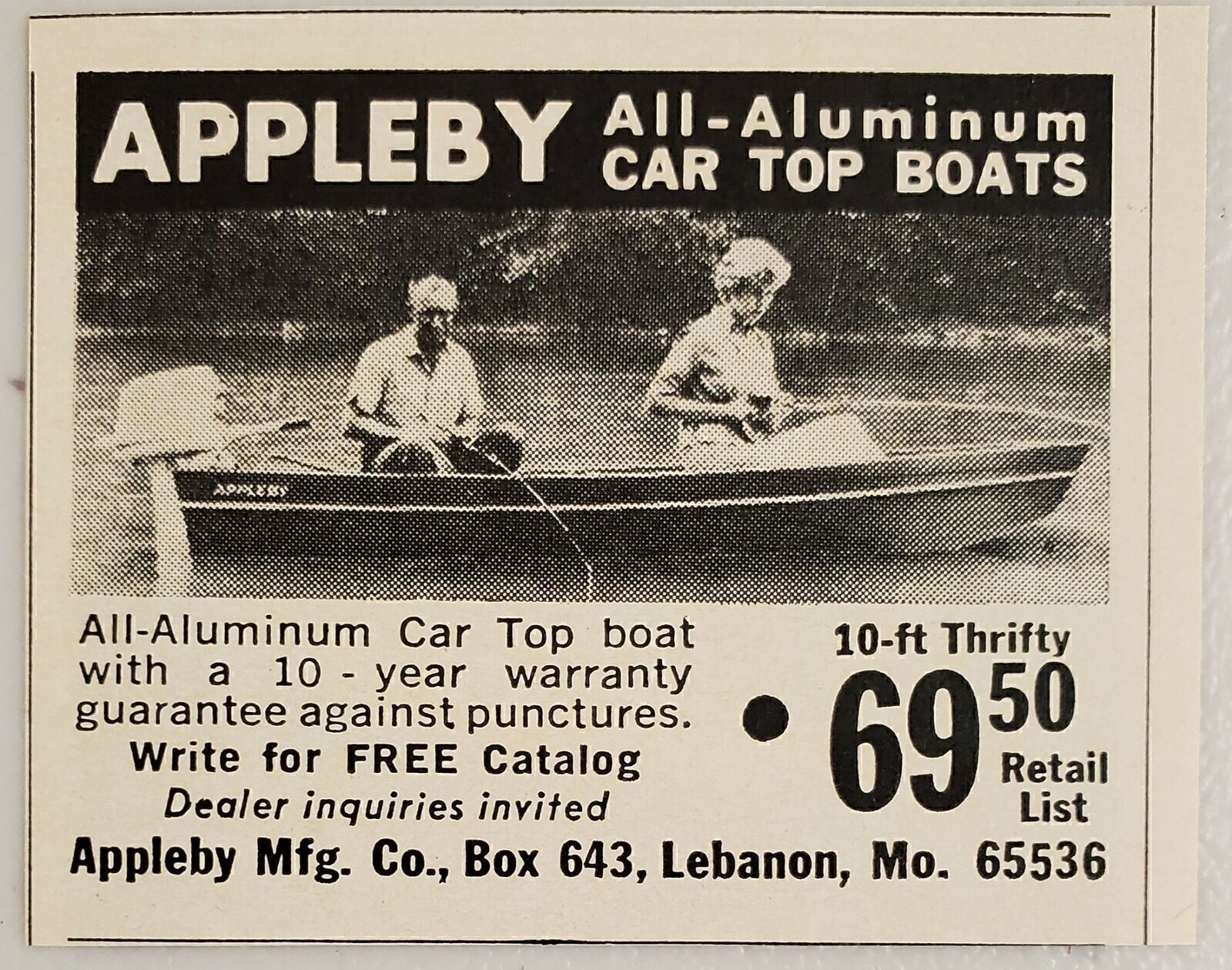 1964 Print Ad Appleby Aluminum Car-Top Boats Made in Lebanon,Missouri