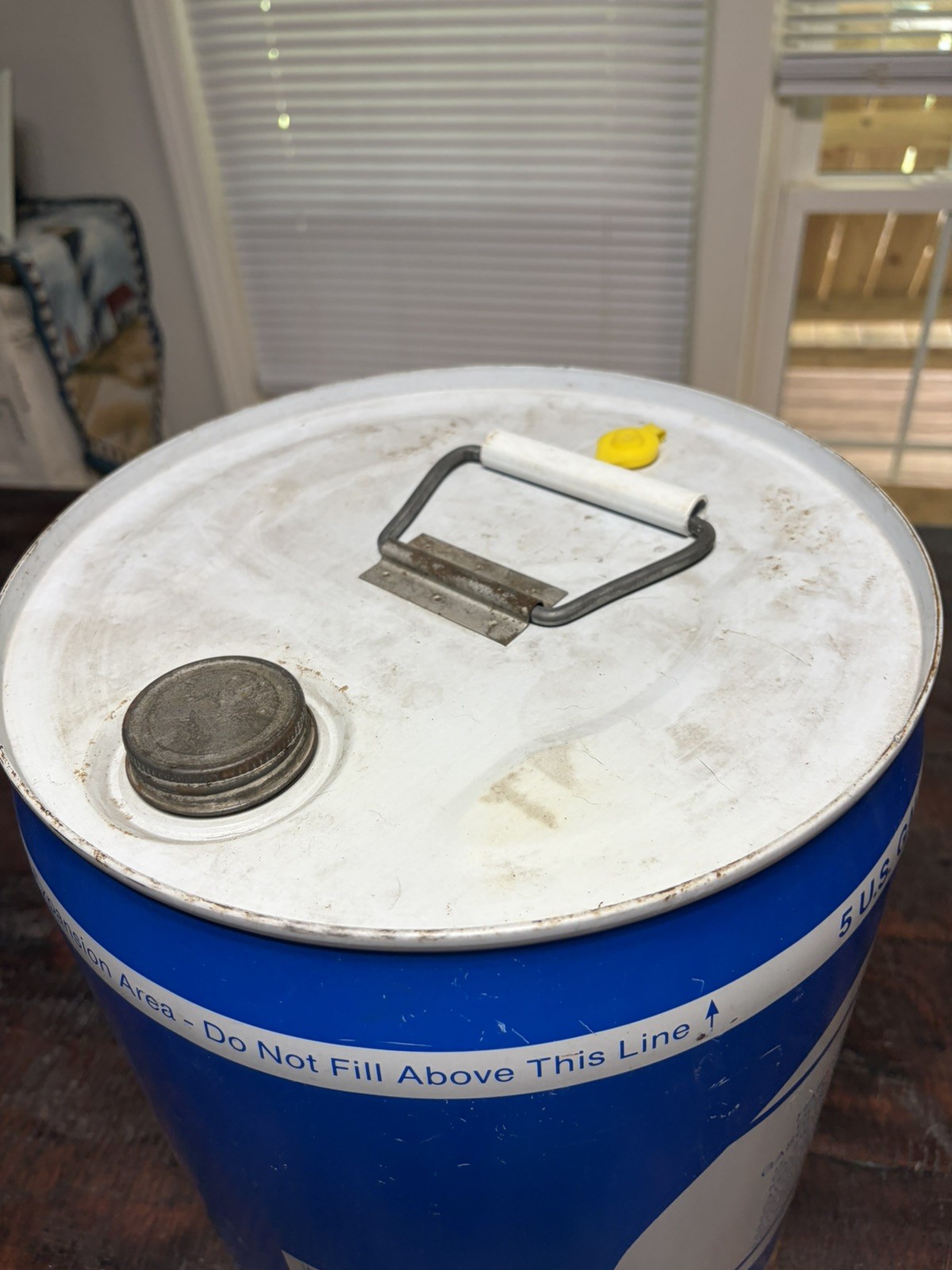 Vintage 5 Gallon Kerosene Can Metal Safety Drum Blue Delphos Ohio Fuel Container