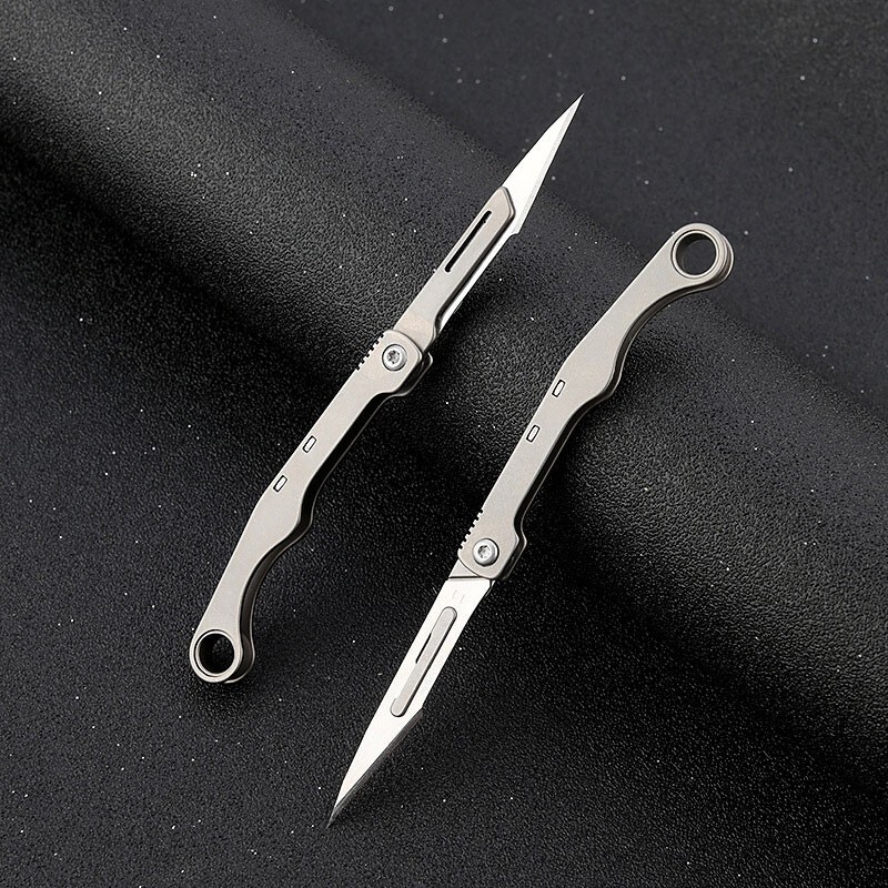 Mini Titanium Utility Folding Knife Blade Pocket Keychain Outdoor For EDC NEW