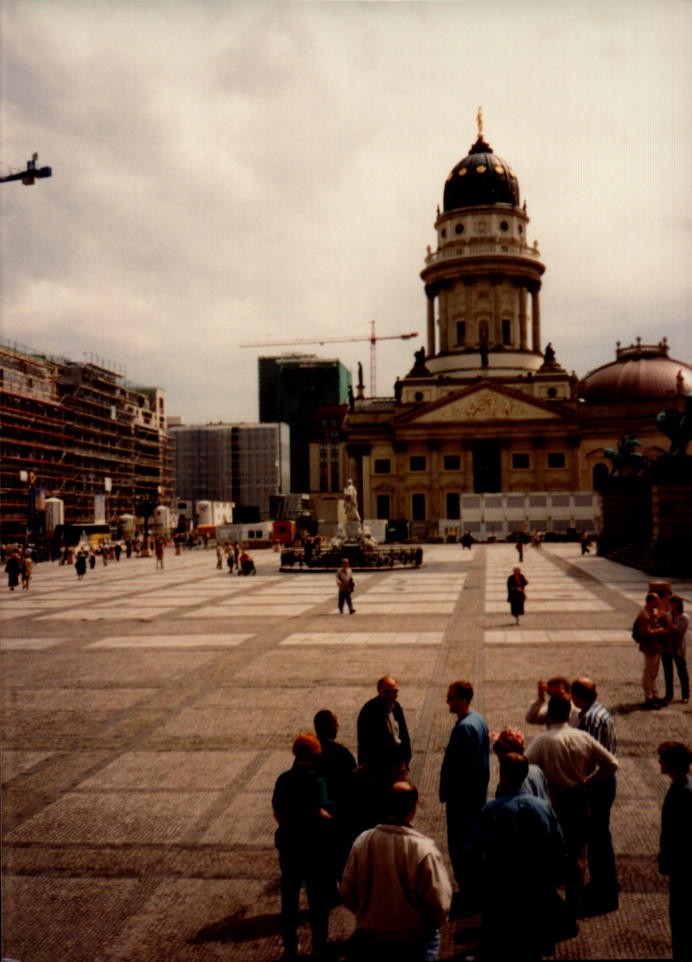 Vintage Found Photograph Historic City Square with People and Dome Building Sce