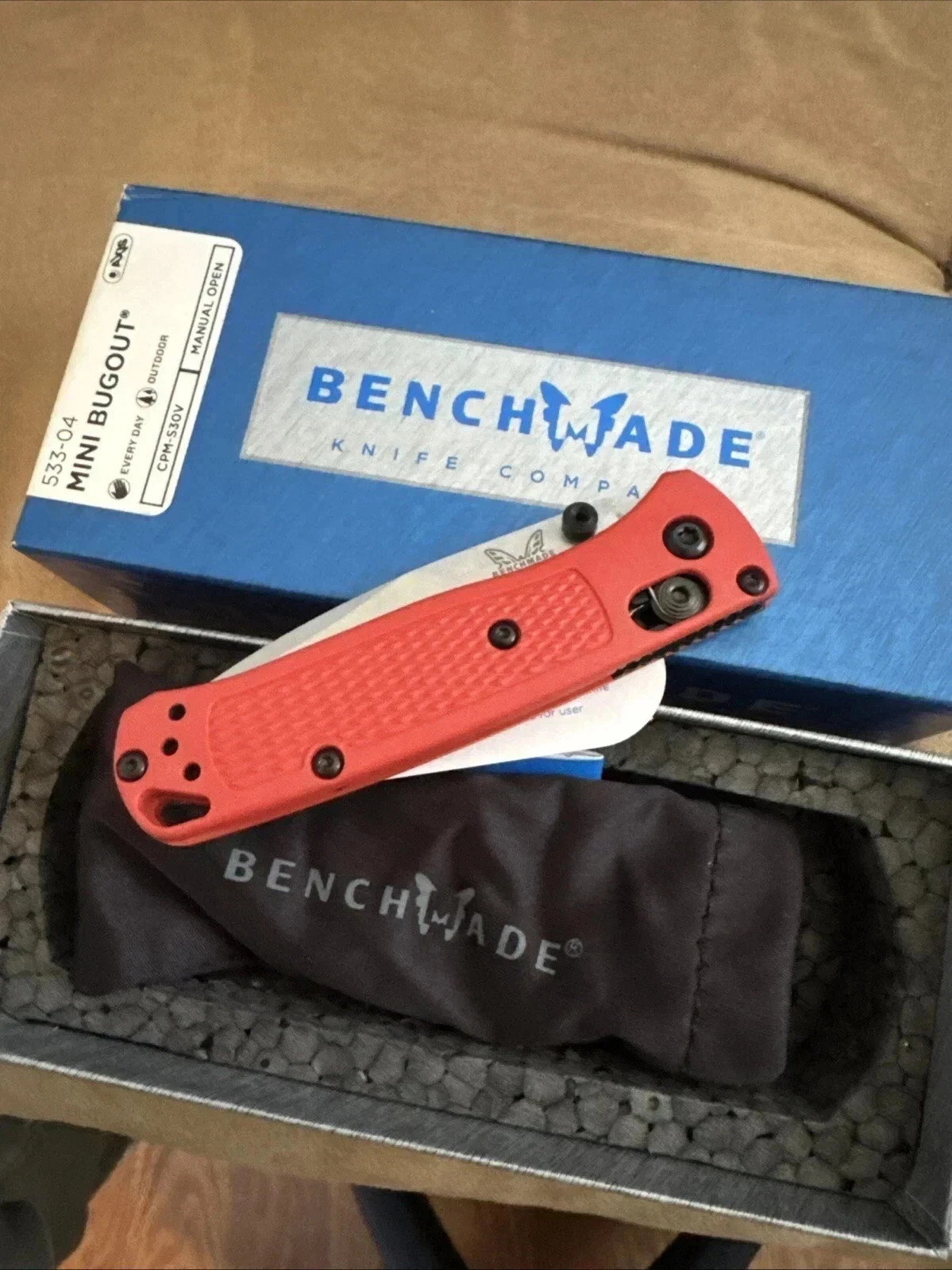 Benchmade 533-Custom Bugout Knife Orange Grivory Handle S30V Folding Knife