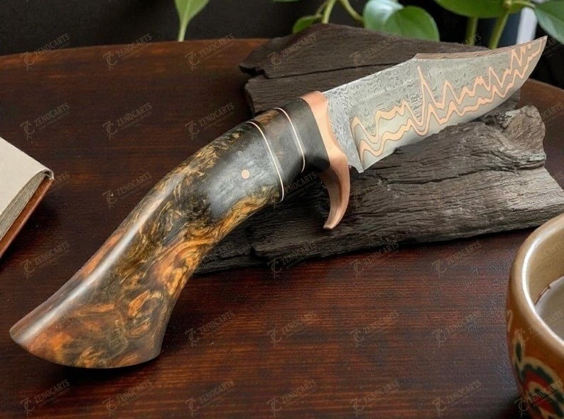 Premim Quality Copper Damascus Fixed Blade Bowie Knife 12″Custom Handmade Knife