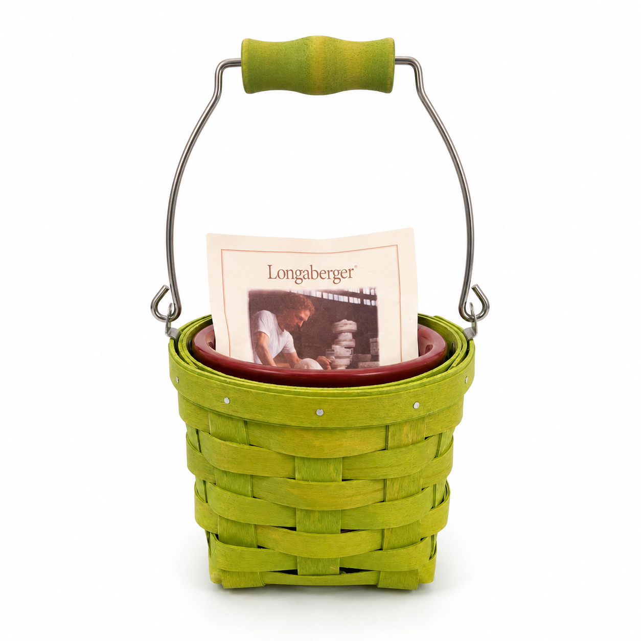 Longaberger 2016 Retail Measuring Basket Celadon w/ Paprika Pottery Protector NE