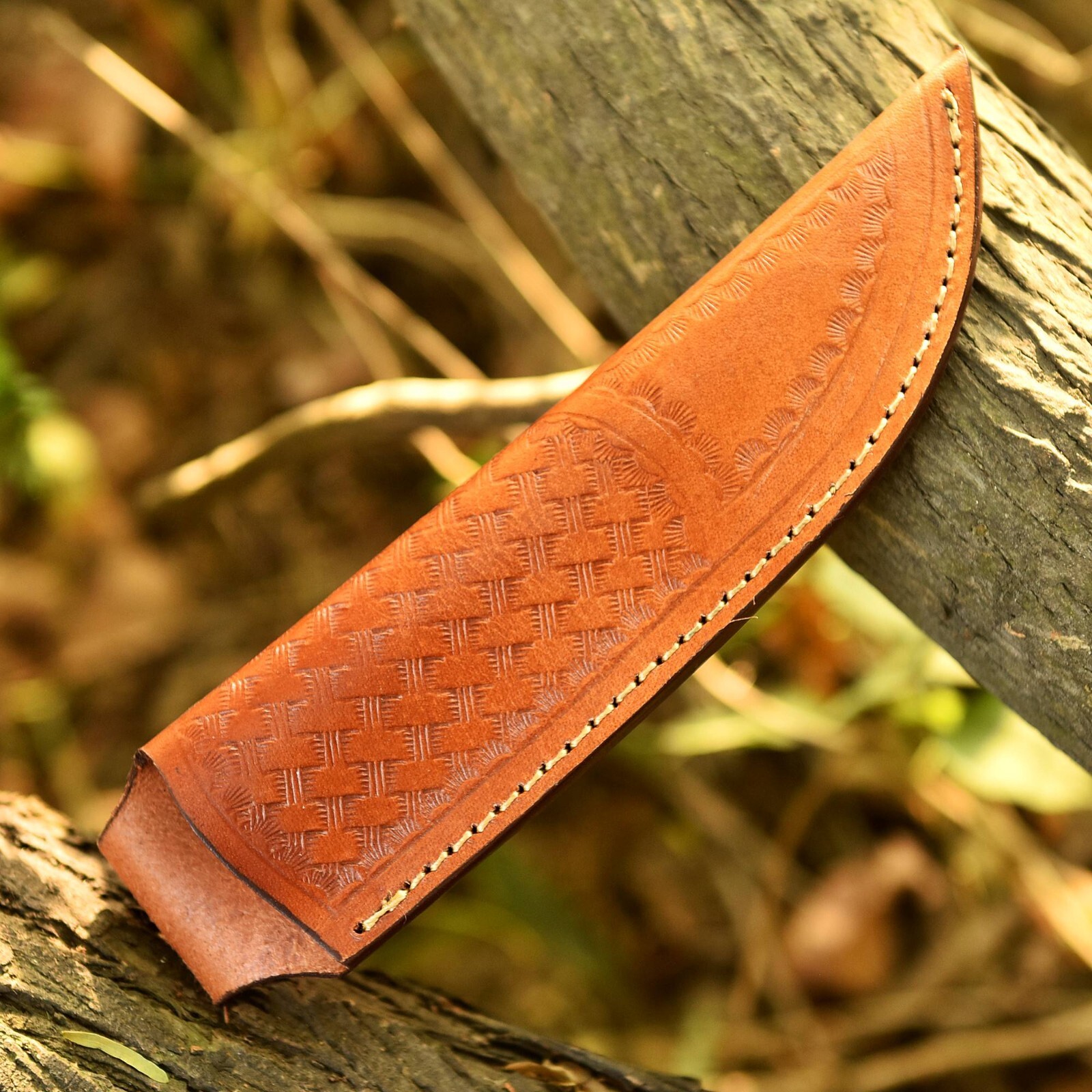 Handmade Brown Leather knife sheath Fix Blade knife Belt Loop Hand Engraved