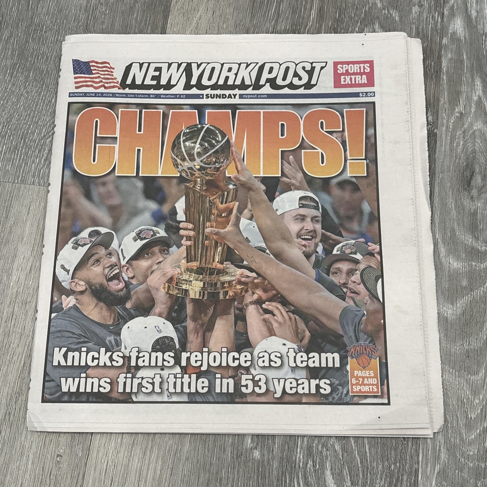 New York Post Newspaper 6/14/2026 Knicks Championship Copy NBA CHAMPS!