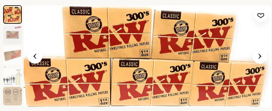 RAW 300″s Classic Authentic Rolling Papers 5 PACKS 1.25( 1 1/4 size)