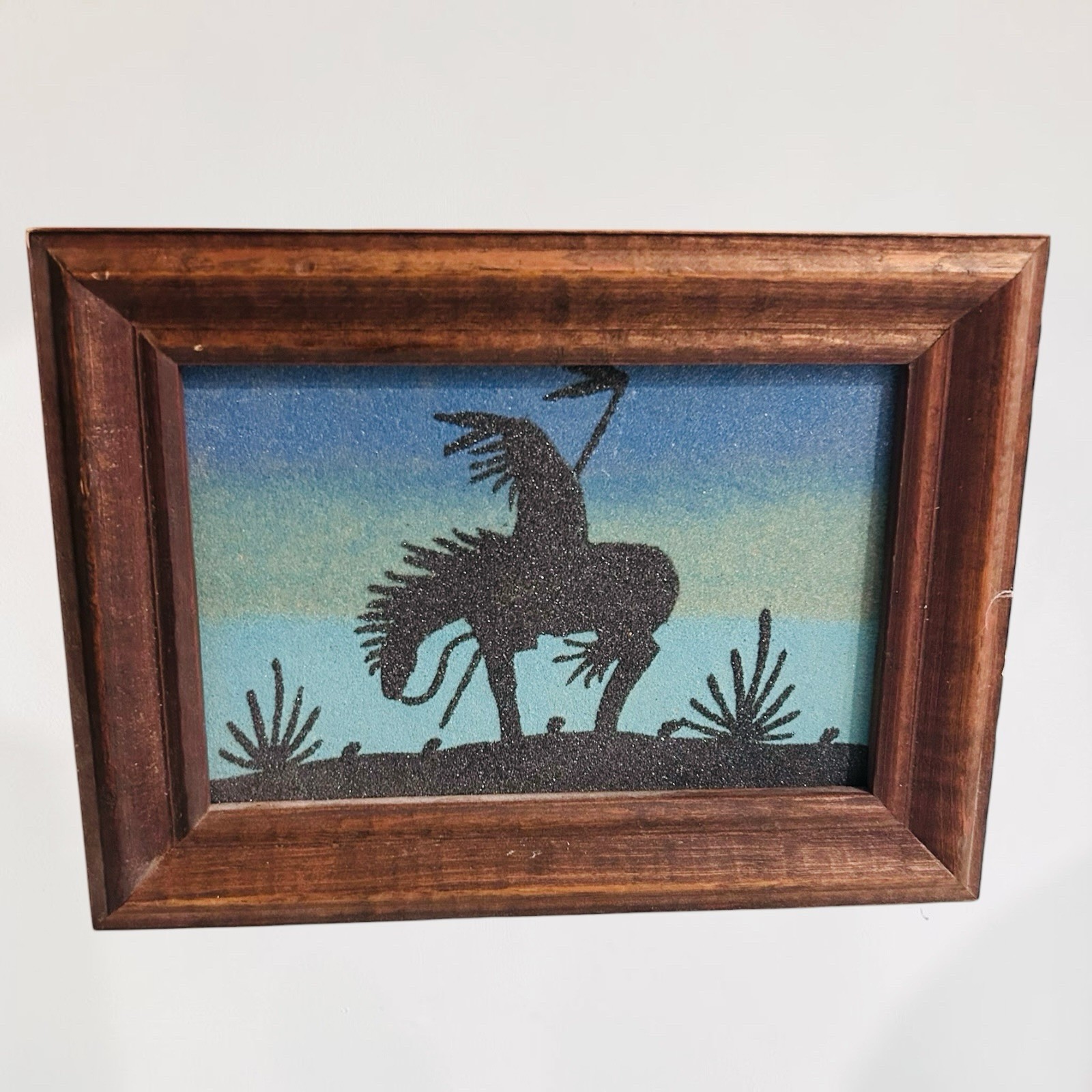 VTG 1993 End of the Trail Southwestern Sand Art Kokopelli Framed Signed Decor