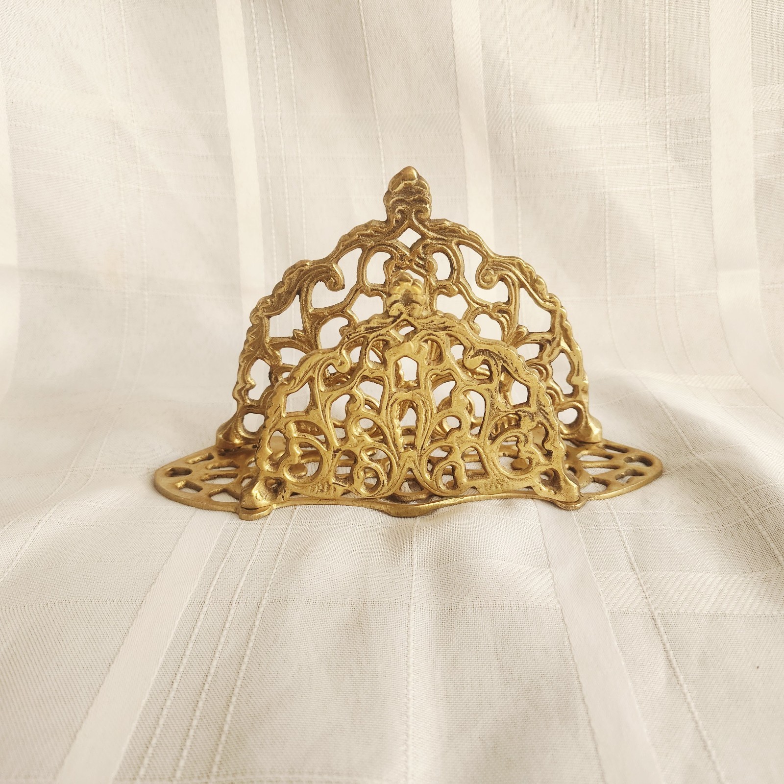 Vintage Victorian Style Brass Letter or Napkin Holder Ornate Filigree Design